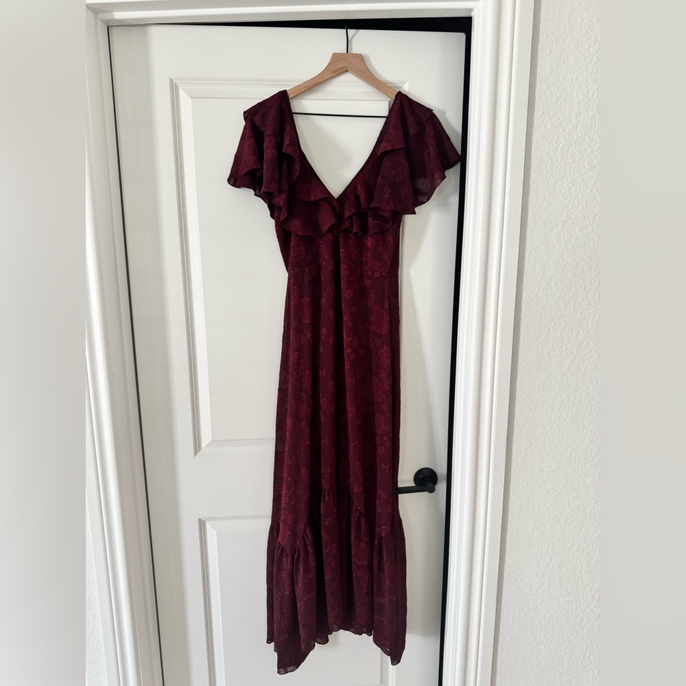 Miami Burgundy Ruffle Maxi Dress